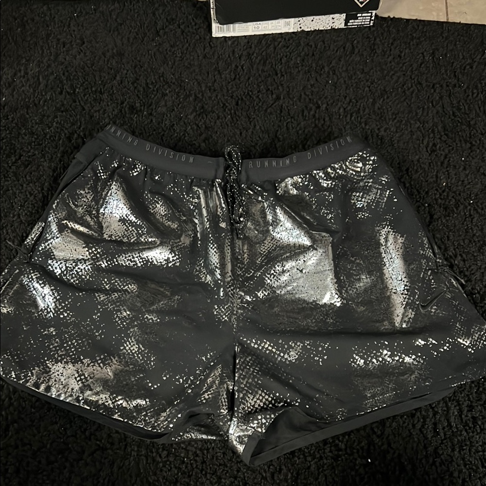 Nike Silver and Black Athletic Shorts Reflective Relaxed Fit